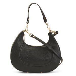 STELLA BIANCA Black Made In Italy Leather Half Moon Satchel